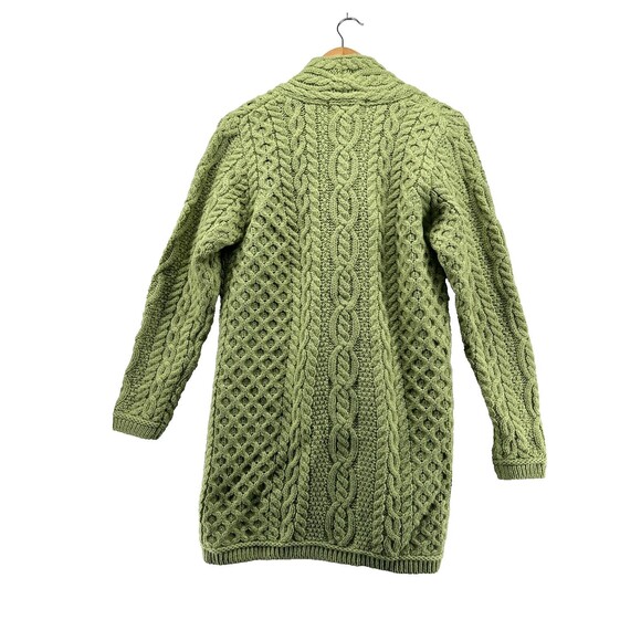 Aran Crafts Ireland Merino Wool Long Cardigan Sweater Size S Chunky Knit Green - Picture 7 of 9